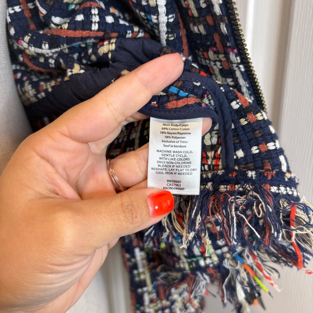 HALOGEN Multi-Color Tweed Fringe Peplum Zip Up Jacket - Picture 8 of 11
